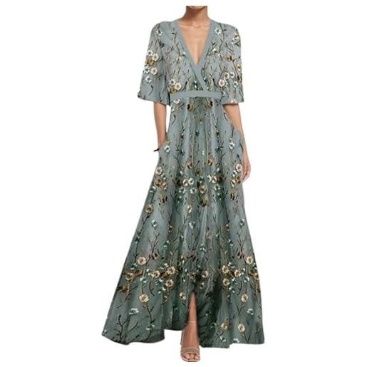 Generisch abito avvolgente da donna, estivo, lunghezza al ginocchio, per il tempo libero, elegante, scollo a v, con scollo a v, a maniche corte, con orlo grande, maxi abito curvy ad a, elegante abito da sera