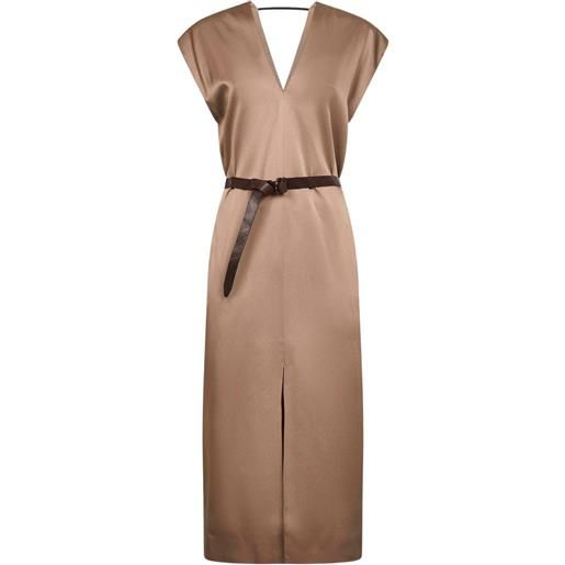 Brunello Cucinelli abito midi con scollo a v - marrone