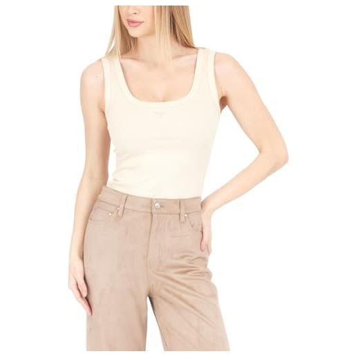 GUESS canotta da donna eco senza maniche triangolo bling rib, skinny latte, l