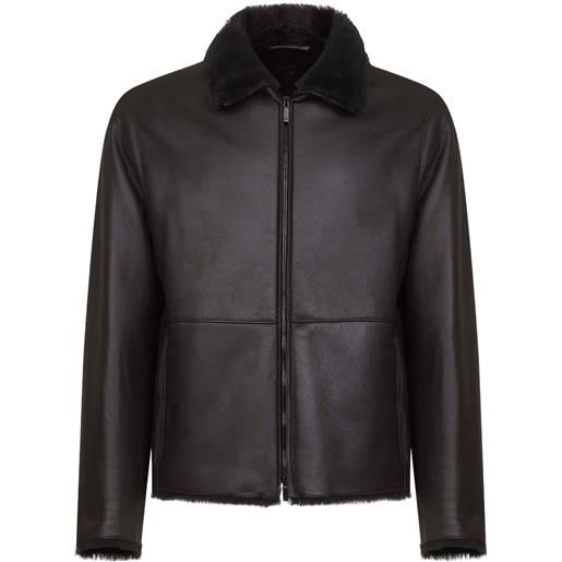 Giorgio Armani giacca in pelle con colletto in pelliccia - nero