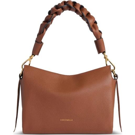 Coccinelle borsa a spalla in pelle con manico intrecciato - marrone