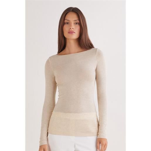 Intimissimi maglia manica lunga ultralight con cashmere e scollo a barchetta beige