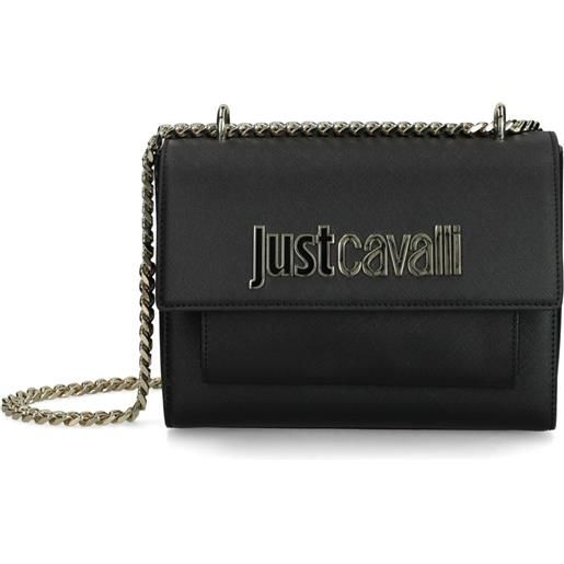 Just Cavalli borsa a spalla con placca logo - nero