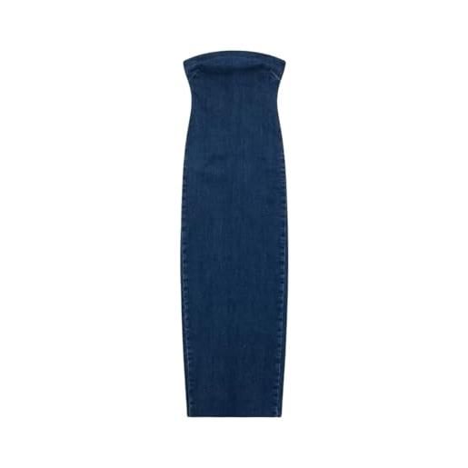JKXLSLAX vestito aderente in denim da donna, semplice, senza spalline, aderente, a fascia, lungo, a tubino, estivo, senza maniche, con spacco posteriore, gonna in jeans con orlo sfrangiato, da festa, blu xs