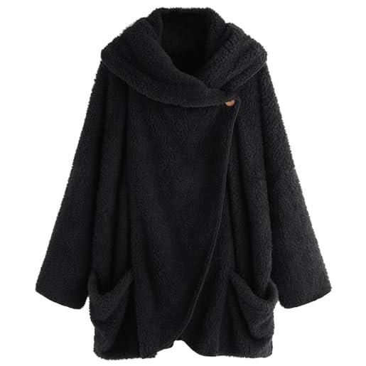 DSAoTeng coperta da donna in pile con cappuccio, felpa con cappuccio con tasche, casual, oversize, comoda, in pile sherpa, con cappuccio, abbigliamento invernale, nero , 5xl