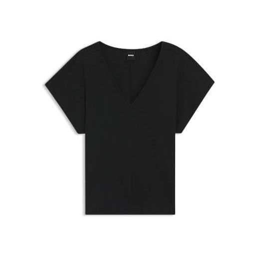 BOSS top con scollo a v in crêpe di cotone con profili lucidi, nero