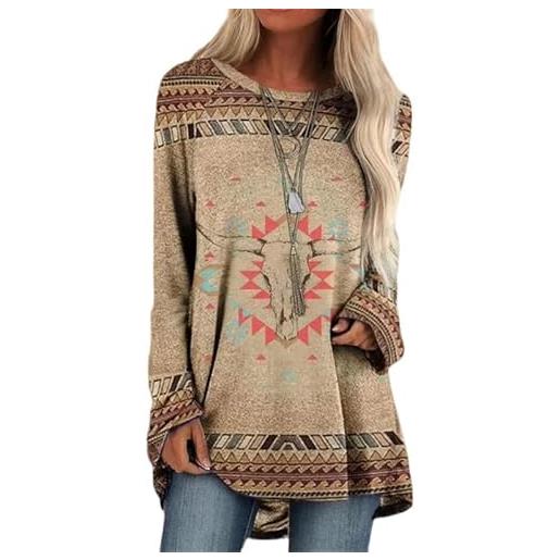 DSAoTeng t-shirt a maniche lunghe con stampa 3d etnica azteca occidentale bohémien da donna vintage moda lunga abito oversize streetwear, # 18, 4xl