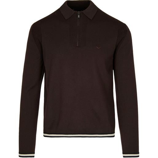 Emporio Armani polo con mezza zip - marrone