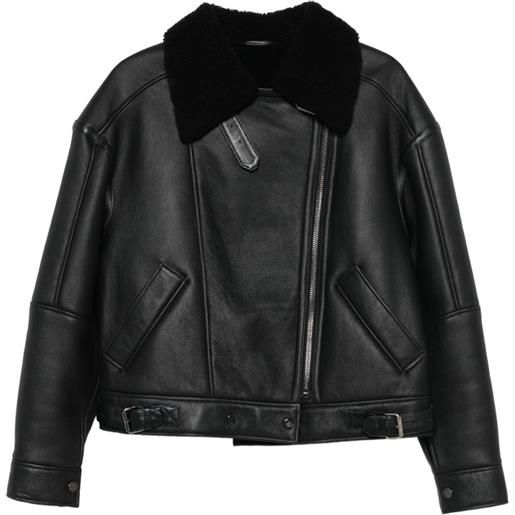 Manokhi giacca in pelle con collo in shearling - nero