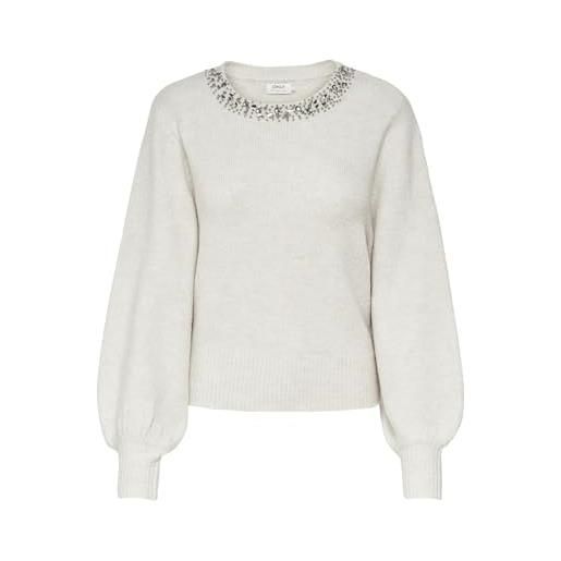 ONLY onlelsa l/s knt pullover da donna, dettagli: melange bianca/pietra pumice, xs