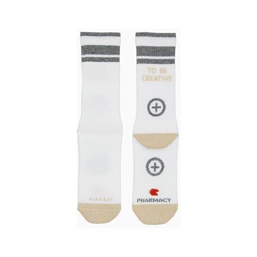 Gallo calze corte unisex in spugna di cotone bianco e lurex pharmacy con scritta to be creative
