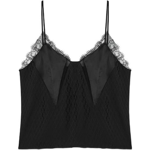 Versace canottiera in raso con orlo di pizzo - nero