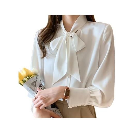 FRESQA camicia camicetta da donna top casual da lavoro vintage camicetta in chiffon con fiocco camicie eleganti da donna allentate