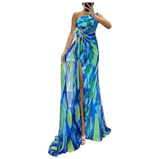 CheJooe abito da donna in chiffon con fiore 3d a spacco alto lungo in tulle, abito da ballo formale, abito da sera con una spalla e stampa floreale per damigella d'onore, abito da sera, 62, xl