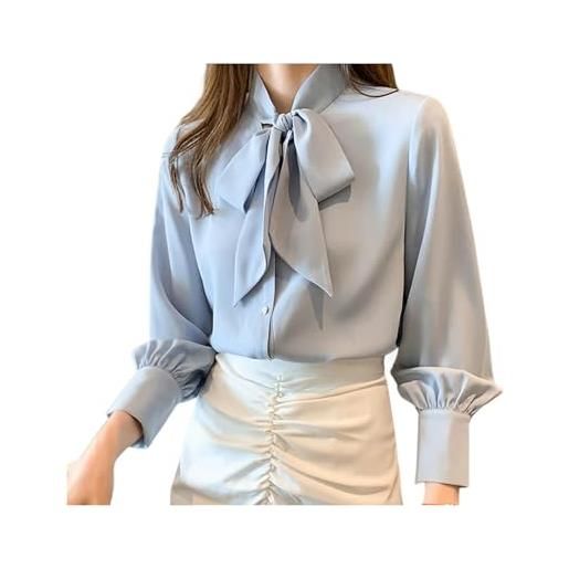 FRESQA camicia camicetta da donna top casual da lavoro vintage camicetta in chiffon con fiocco camicie eleganti da donna allentate