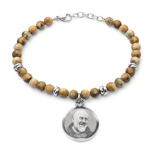 Braccialetto Con Croce E Pietre Naturali Rosa | Gioiello Religioso Cattolico Per Donna | Regalo Di Cresima E Comunione