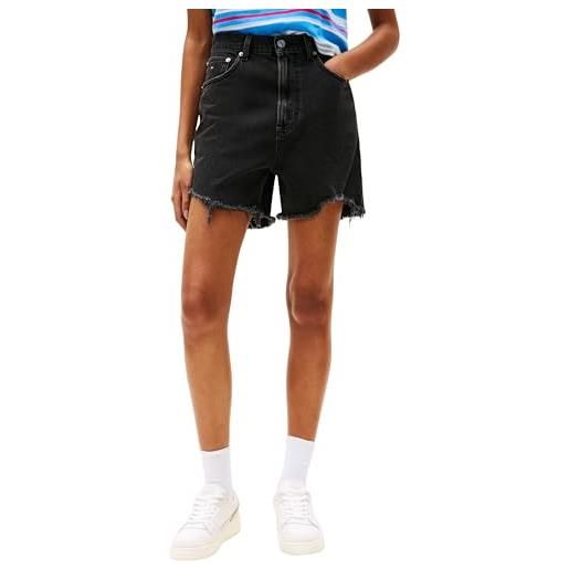 Tommy Jeans donna pantaloncini in jeans mom vita alta, nero (denim washed black black), 30w