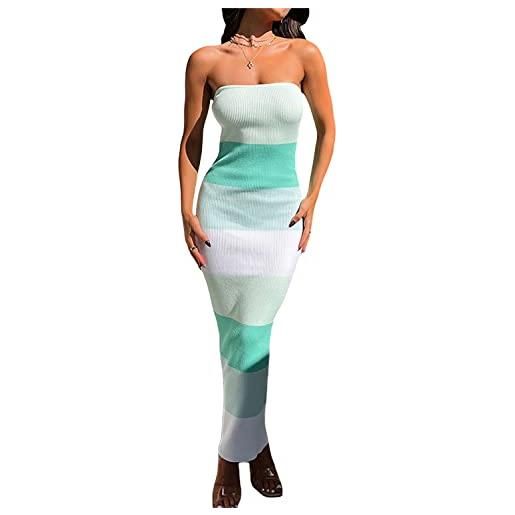 SOLILOQUY abito lungo da donna in maglia, aderente, senza spalline, senza spalline, aderente, estivo, sexy, taglio basso, y2k, abito da spiaggia, n4-verde, m