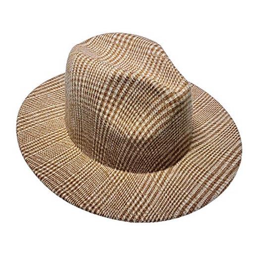 Jixin4you fedora cappelli a tesa larga panama cap unisex classico lana tesa piatto chiesa derby morbido elegante jazz inverno cappello, donna, yyl20201112lai146a, c: marrone a scacchi, taglia unica