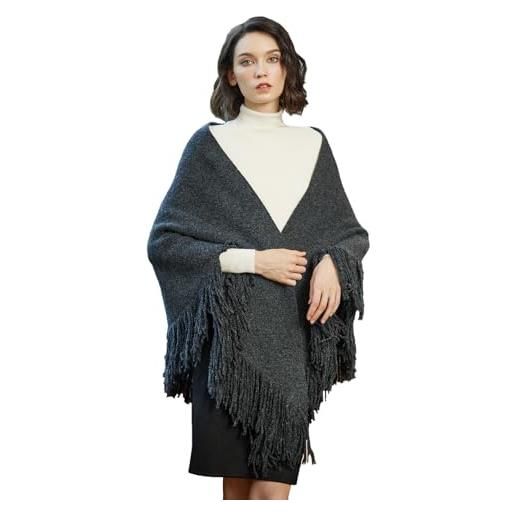 BEAUTELICATE donna sciarpa a maglia pashmina cashmere moda stola scialle triangolo cardigan poncho mantella a maglia con nappa antivento per autunno invernale primavera (grigio, taglia unica)
