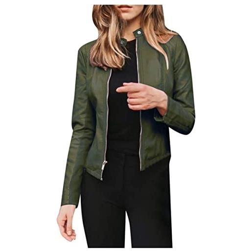 Vagbalena giacca in pelle a manica lunga da donna giacca con risvolto giacca in finta pelle scamosciata manica lunga cerniera capispalla casual giacca moda in pelle di pecora (nero, l)