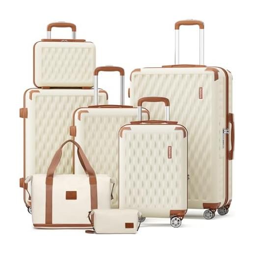 Melalenia set di bagagli 7 pezzi a guscio rigido leggero con 4 ruote e chiusura tsa il set di bagagli contiene 1 borsa da viaggio e 1 borsa da toilette bianco