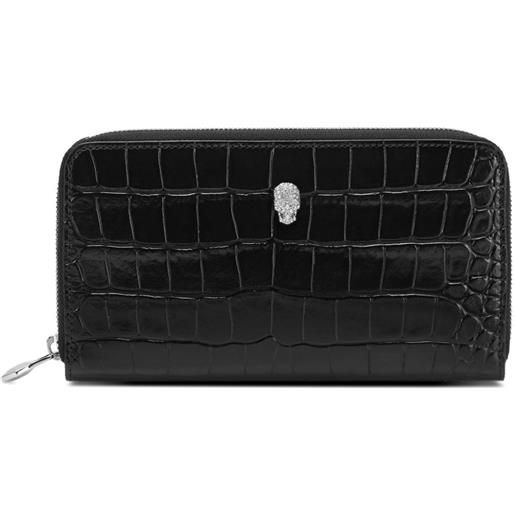 Myledershop Portafoglio Uomo In Vera Pelle Di Bufalo Grigio Vintage Con Catena E Motivo Teschio - Protezione RFID - Formato Verticale O Orizzontale