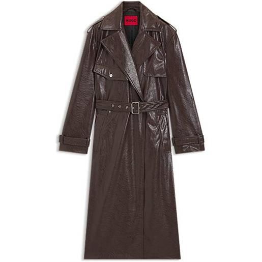 HUGO trench lungo relaxed fit in similpelle, marrone scuro