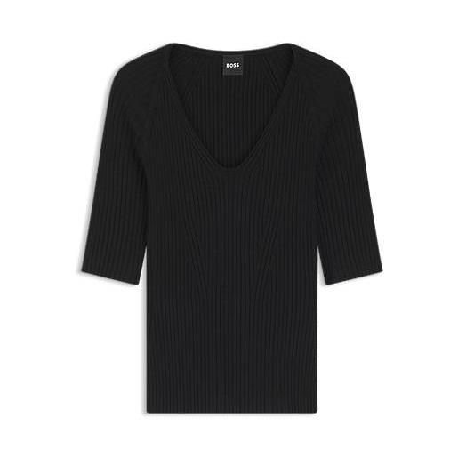 BOSS t-shirt in maglia lavorata con bottoni tono su tono, nero