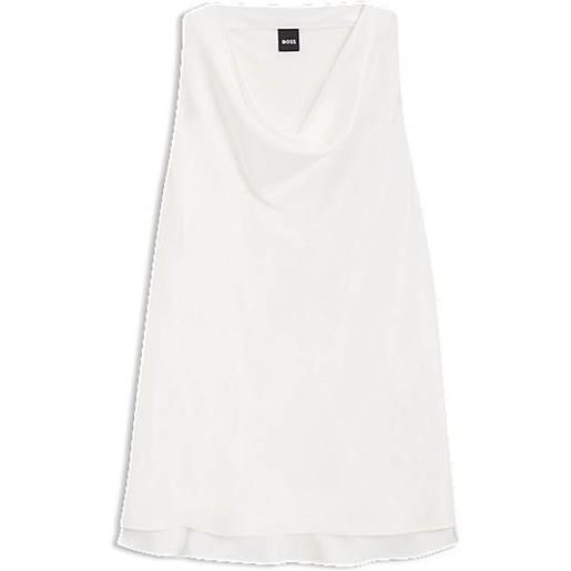 BOSS blusa senza maniche in satin con scollatura drappeggiata, bianco