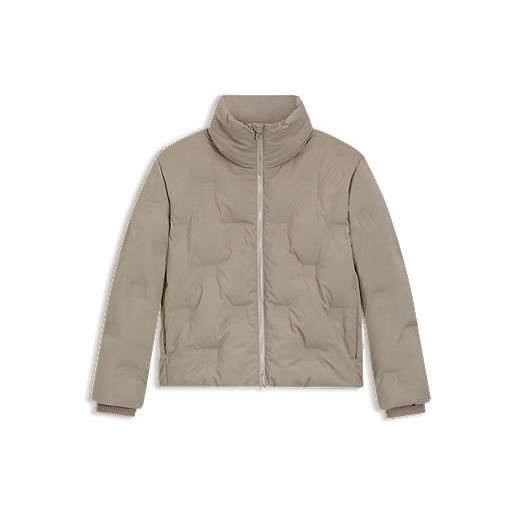 HUGO giubbotto imbottito idrorepellente con logo scomposto goffrato, beige chiaro