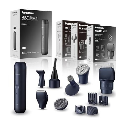 Panasonic multishape er-cbl1, er-cfb1, er-cdt1 & er-ctw1 set: unità compatibile per multishape, spazzola viso, accessori per rasatura/taglio capelli, regolabarba, batteria agli ioni di litio, nero