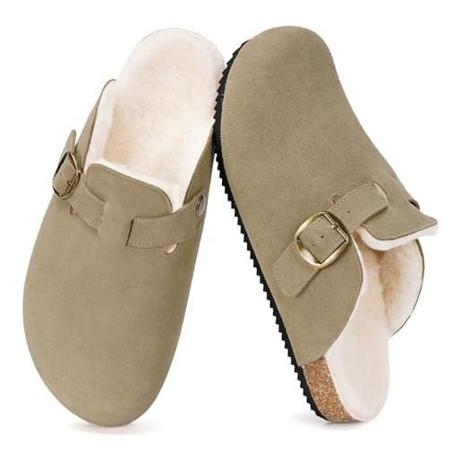 Dokela pantofole invernali chiuse uomo ciabatte in pelle zoccoli e sabot in sughero suola scarpe calde e comode verde 46