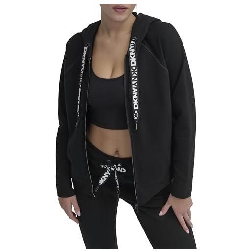 DKNY two tone logo zip jacket felpa con cappuccio, nero, xs donna
