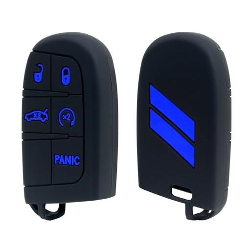 REMOCH custodia per chiave elettronica per dodge charger, accessori challenger durango journey, custodia per chiave elettronica con telecomando a 3, 4 5 pulsanti, in silicone, colore blu, 2 pezzi