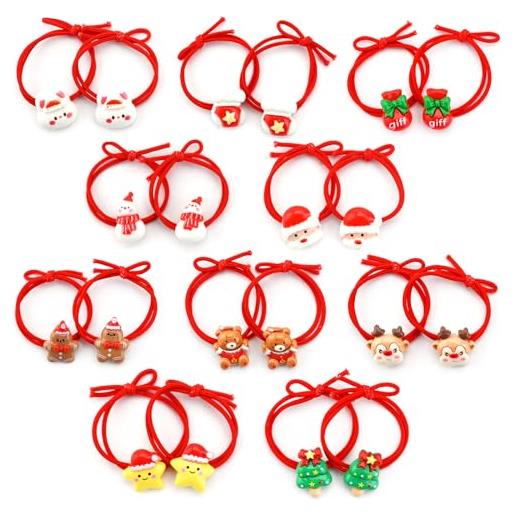 Bekecidi 10 elastici per capelli di natale, divertenti fasce per capelli di natale, con albero di natale, babbo natale, alce per ragazze e bambini