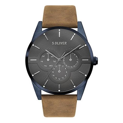s.Oliver Orologio Analogueico Quarzo Uomo con Cinturino in Vera Pelle