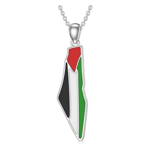 Collana Palestina Con 5 Ciondoli In Acciaio Inossidabile - Donna - Lunghezza Regolabile 40+5cm - Oro O Argento - 4