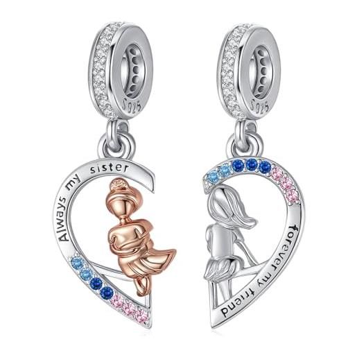Odinstone regalo per la sorella charm bead argento 925 per 2 sorelle compatibili pandora bracciale pendente gioielli dell'amicizia regali per la migliore amica donne ragazze
