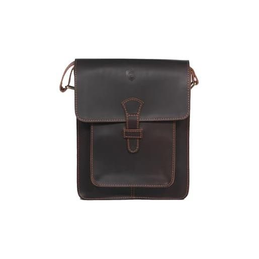 Aegis leather borsa a tracolla da uomo - 100% vera pelle (marrone vintage) con fodera rfid, tracolla regolabile, ideale per viaggi, lavoro e tutti i giorni