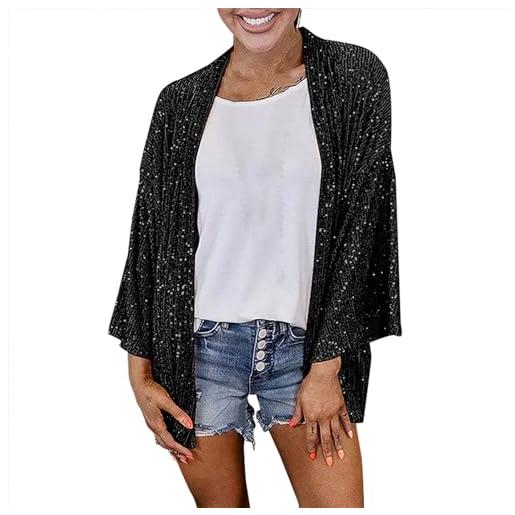 FGUUTYM bolero - giacca da donna con paillette, aperta, lucida, a maniche lunghe, con brillantini, sottile, per feste e clubwear, nero , m