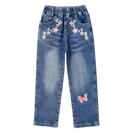 Jeans Ricamati Per Bambina KidsCool - Pantaloni Denim Elasticizzati Con Farfalle - Foto 8