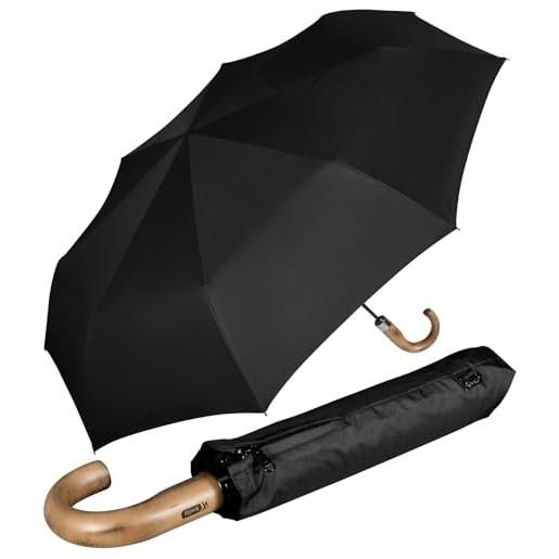 iX-brella - ombrello da uomo xxl 121 cm con vero manico in legno e accensione automatica, nero , 121, ombrello tascabile xxl