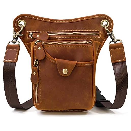 newsbirds uomini vera pelle marsupio per moto borsa a tracolla messenger a spalla sacco di bum borsa dell'anca per gambe coscia, marrone chiaro