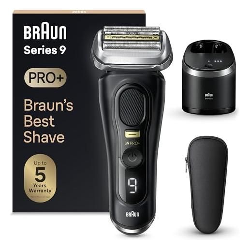 Braun series 9 pro +, rasoio elettrico barba, regolabarba uomo, rifinitore di precisione, custodia viaggio, lame flessibili, smart. Care, impermeabile, batteria litio ion, idea regalo, 9560cc nero