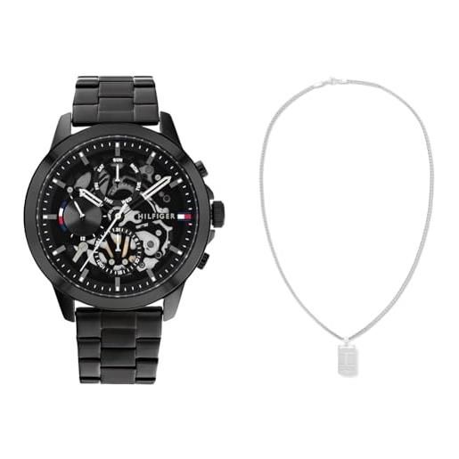 Tommy Hilfiger orologio analogico multifunzione al quarzo da uomo con cinturino in acciaio inossidabile nero - 1710478 jewelry collana da uomo in acciaio inossidabile - 2790316