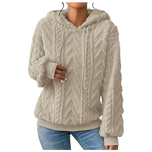 Cocila cappotto maglione a maniche lunghe in ispessito con cappuccio da nuovo solido in peluche impiombato da felpa coperta cappuccio (beige xxxxxl)