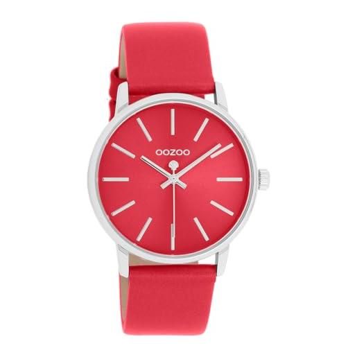 Oozoo - orologio da donna timepieces | orologio da polso da donna con cinturino in pelle | orologio moderno per donne | elegante orologio analogico da donna rotondo (cassa da 36 mm), colore: rosso