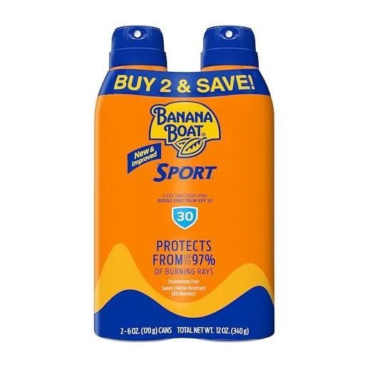 Banana Boat, protezione solare spray, sportiva, ultra efficace, largo spettro, spf 30, 2 confezioni da 175 ml
