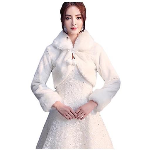Icegrey donna coprispalle con pon pon per sposa scialli de pelliccia ecologica inverno avvolgere cappotto bianco avorio